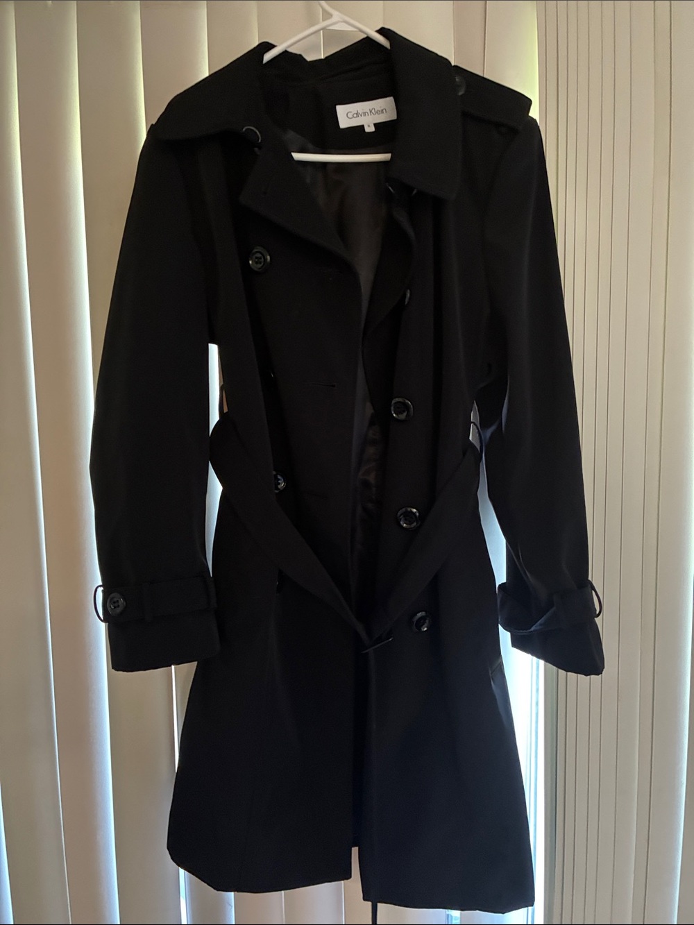 Calvin Klein Black Double-Breasted Trench Coat with Belt